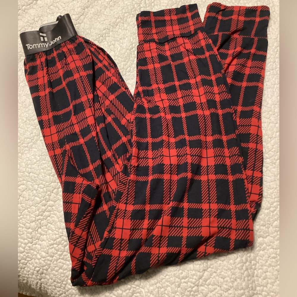 Mens Tommy John Second Skin Jogger Pajama Pants Red Plaid Medium